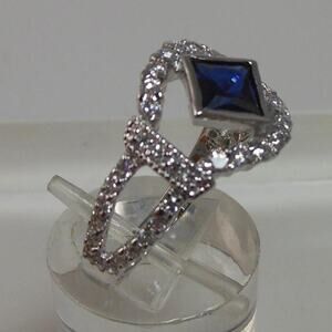 Vintage 1990s Sterling Silver Ring: Simulated Diamond & Sapphire Accents, Size 7